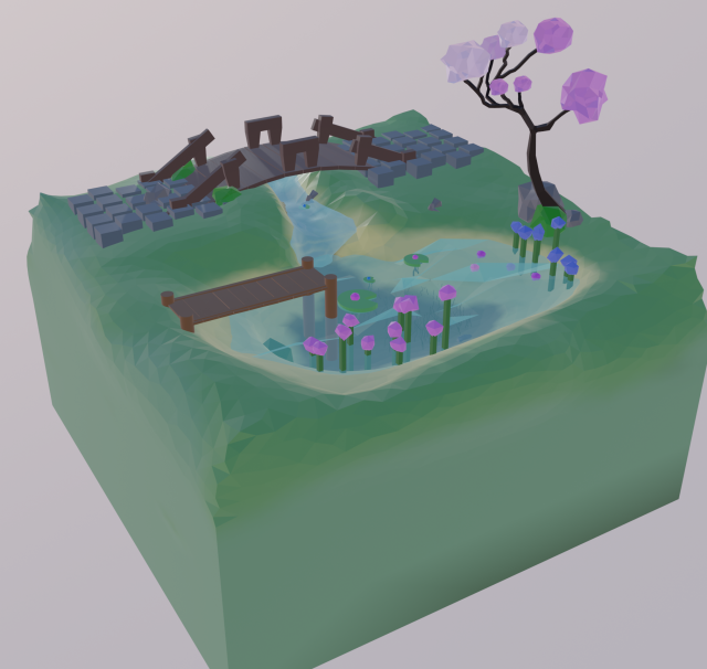 Low Poly Japanese Garden 3D Model .c4d .max .obj .3ds .fbx .stl .blend 