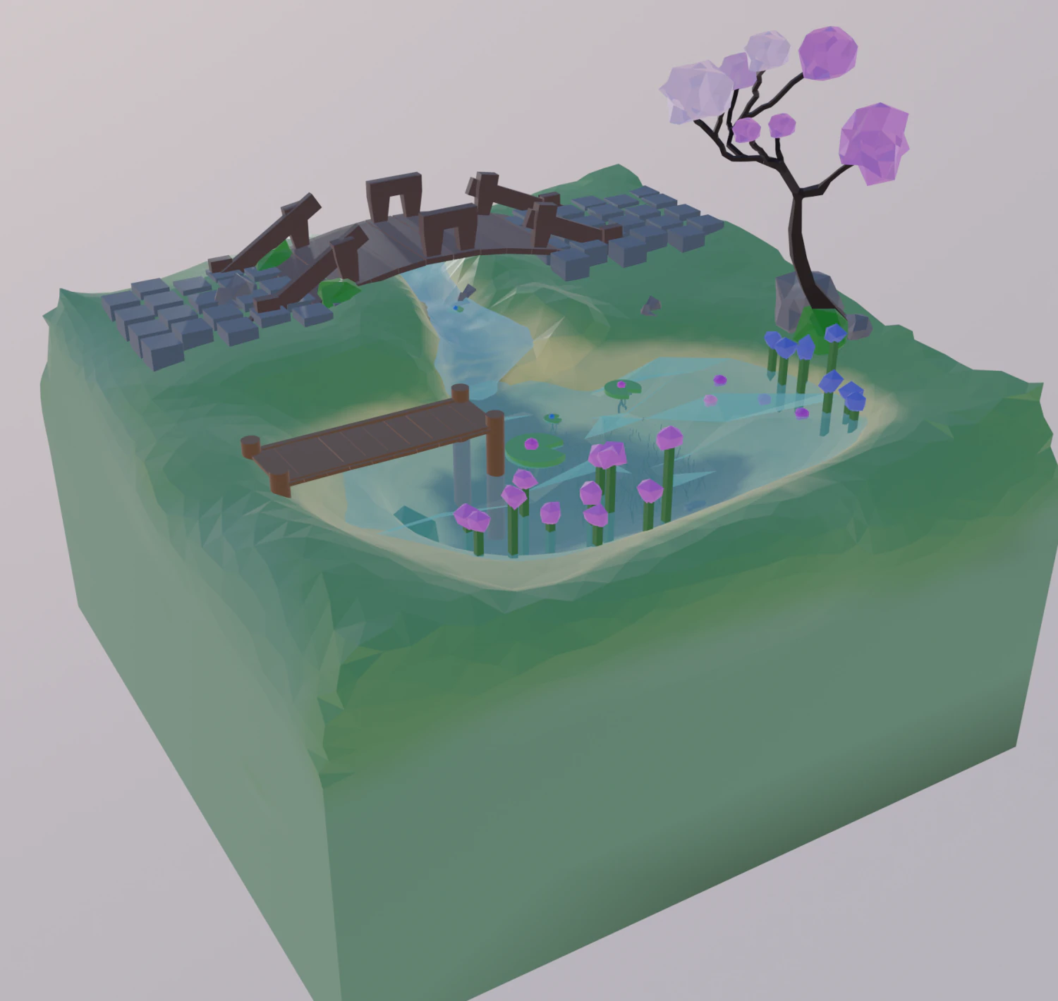 Low Poly Japanese Garden 3D Model .c4d .max .obj .3ds .fbx .stl .blend