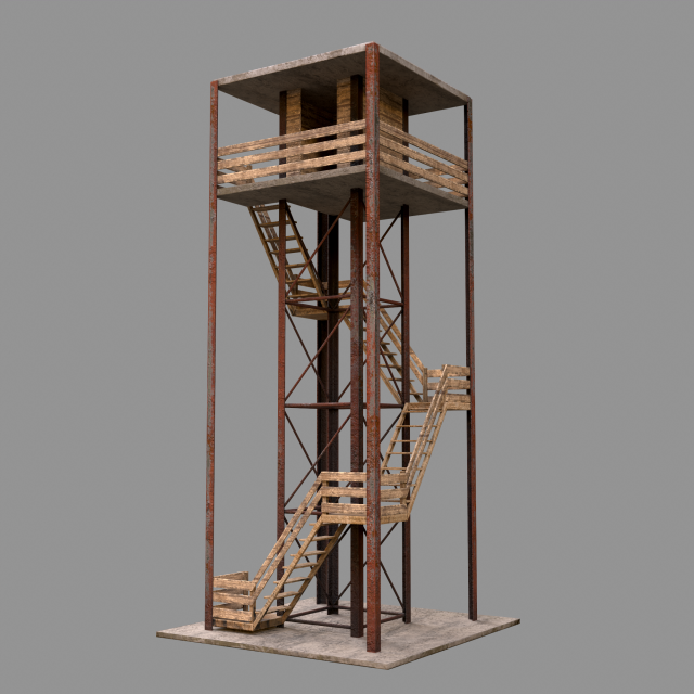 A low-poly of a military tower 3Dモデル .c4d .max .obj .3ds .fbx .stl .blend 