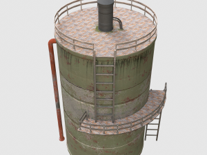 Old tank with pipes Reservoir Low-poly Modèle 3D