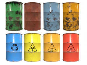 Cole&ccedil;&atilde;o de barris de metal Low-poly Modelo 3D