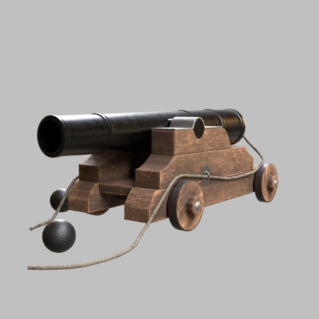 Low-poly of a stylized Pirate Cannon 3D Model .c4d .max .obj .3ds .fbx .stl .blend 
