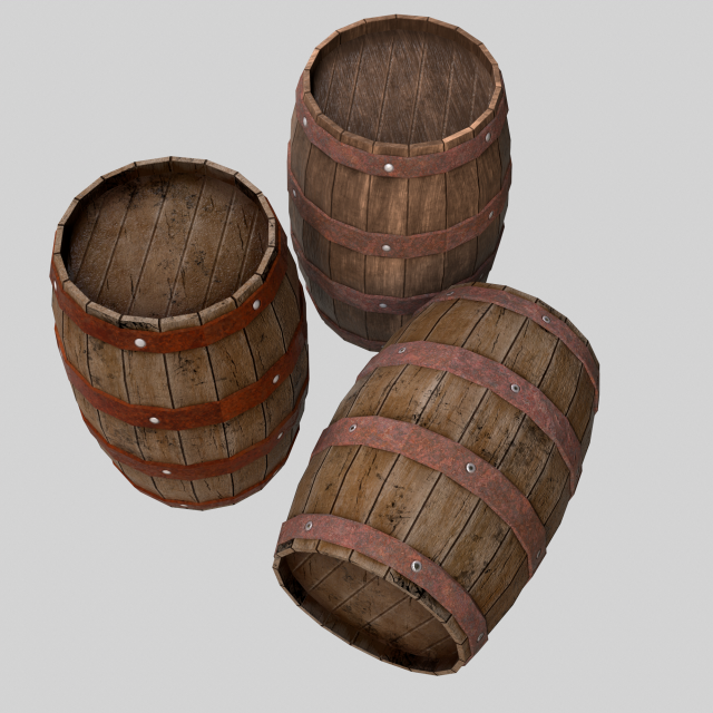 Collection of wooden barrelsLow-poly Model 3D .c4d .max .obj .3ds .fbx .stl .blend 