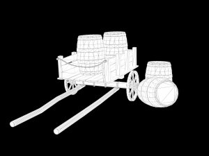 Low-poly collection of cart and wooden barrels 3D Model