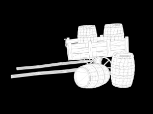Low-poly collection of cart and wooden barrels 3D Model