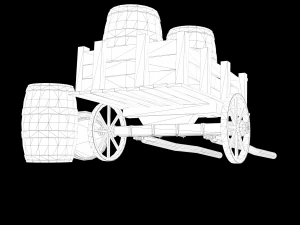Low-poly collection of cart and wooden barrels 3D Model