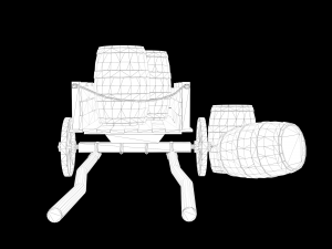 Low-poly collection of cart and wooden barrels 3D Model