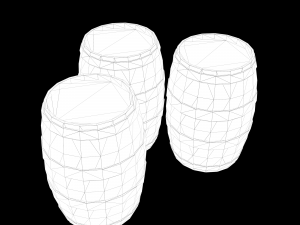 Low-poly collection of cart and wooden barrels 3D Model