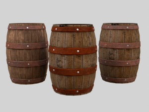 Low-poly collection of cart and wooden barrels 3D Model