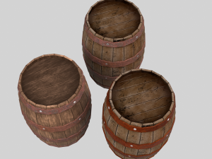 Low-poly collection of cart and wooden barrels 3D Model