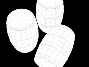 Low-poly collection of cart and wooden barrels 3D Model