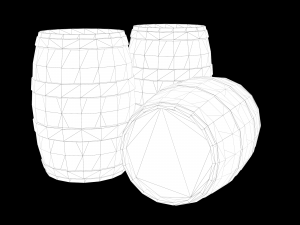 Low-poly collection of cart and wooden barrels 3D Model