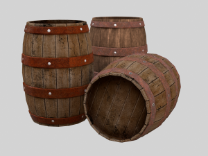 Low-poly collection of cart and wooden barrels 3D Model