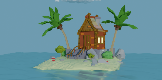 House on the island 3D Model .c4d .max .obj .3ds .fbx .stl .blend 