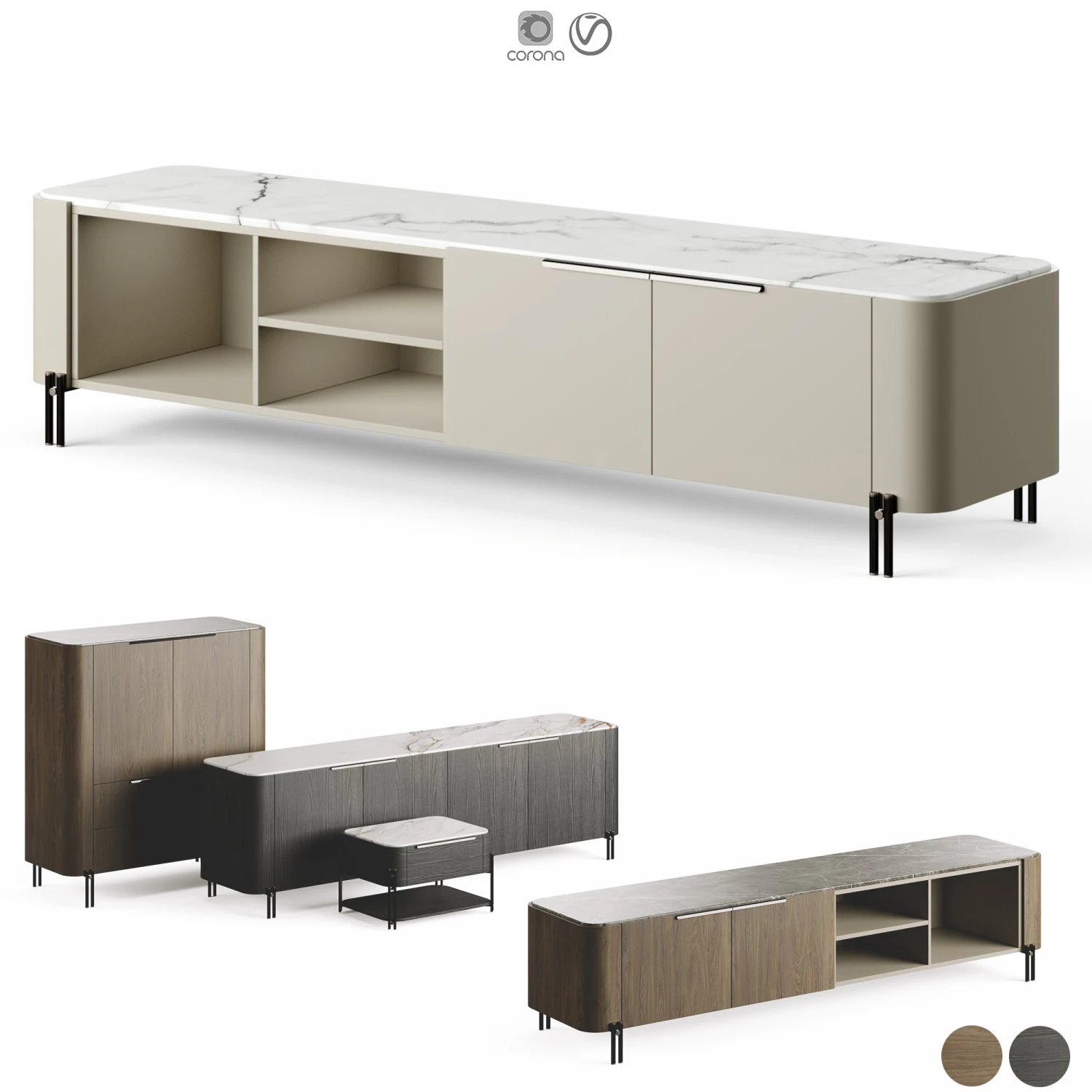 Praddy Bamboo Collection With Metal Tubular Feet 3D Model .c4d .max .obj .3ds .fbx .stl .blend 