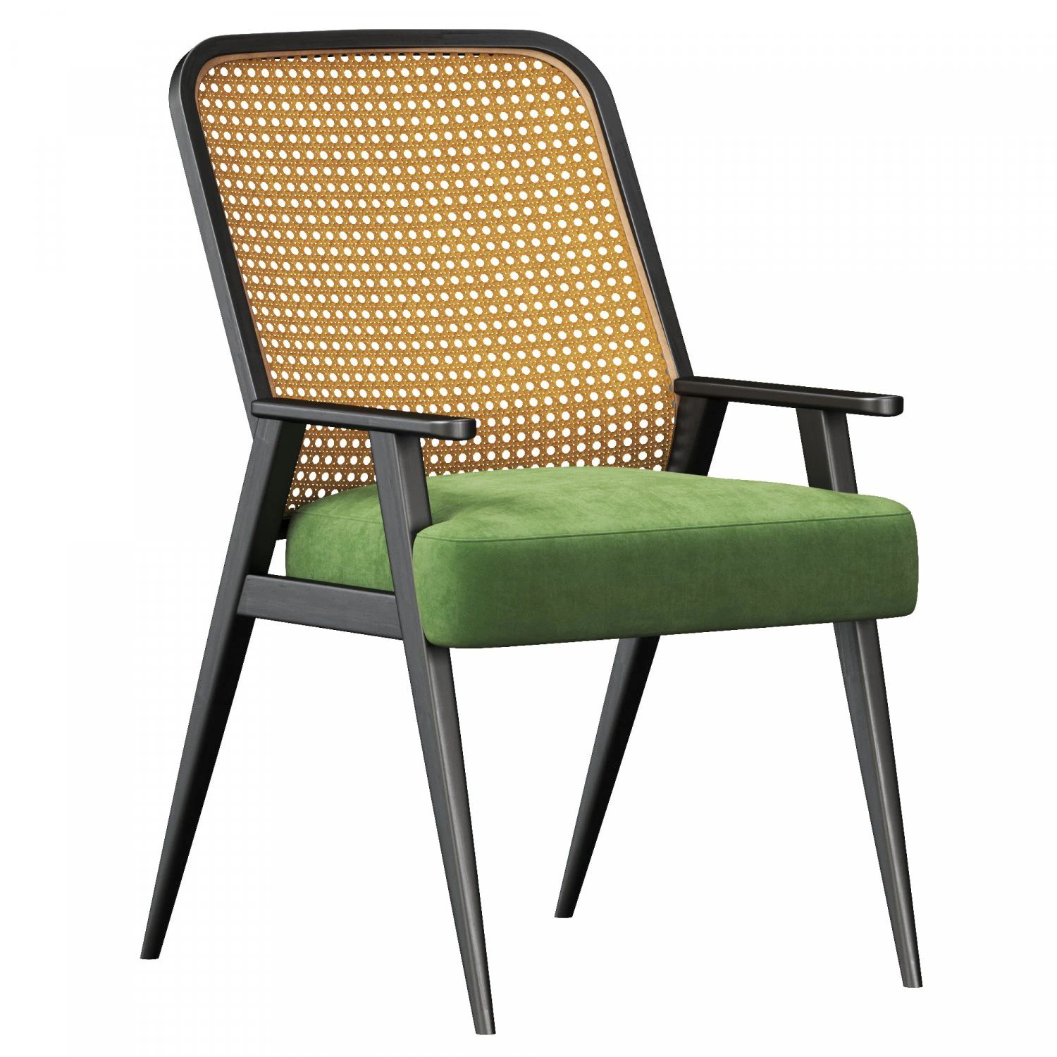 Upholstered Cane Back Armchair 3D Model .c4d .max .obj .3ds .fbx .stl .blend 