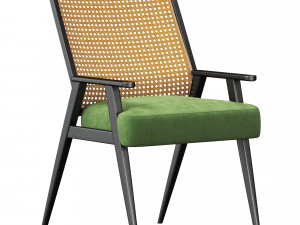 Upholstered Cane Back Armchair 3D Model