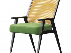Upholstered Cane Back Armchair 3D Model