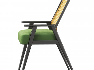 Upholstered Cane Back Armchair 3D मॉडल