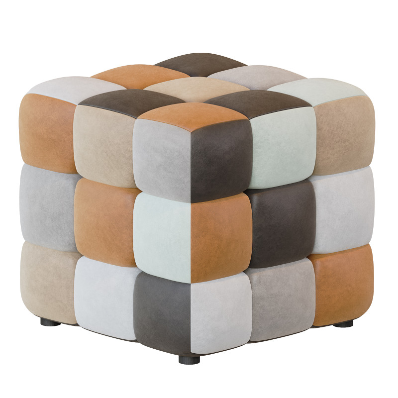 Pouf Trendy brown patchwork 3D Model .c4d .max .obj .3ds .fbx .stl .blend 