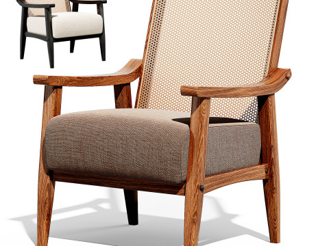 Lifestorey Serena Cane and Solid Wood Accent Chair 3D Model