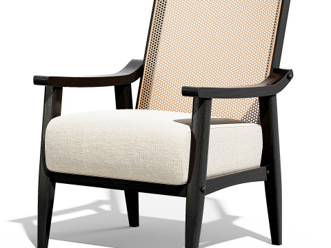 Lifestorey Serena Cane and Solid Wood Accent Chair Modelo 3D