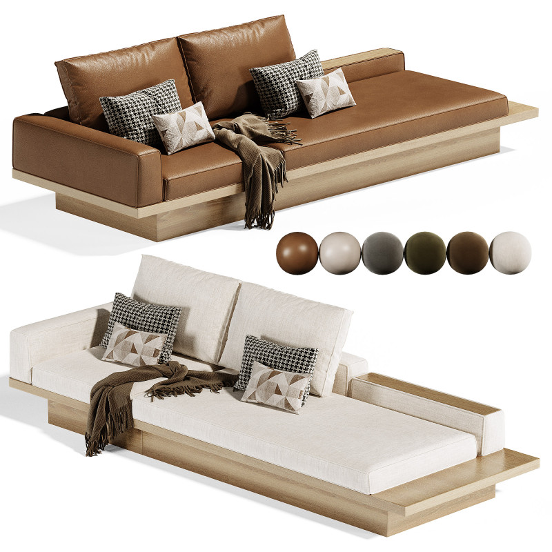 Beige Solid Wood Sofa 3D Model .c4d .max .obj .3ds .fbx .stl .blend