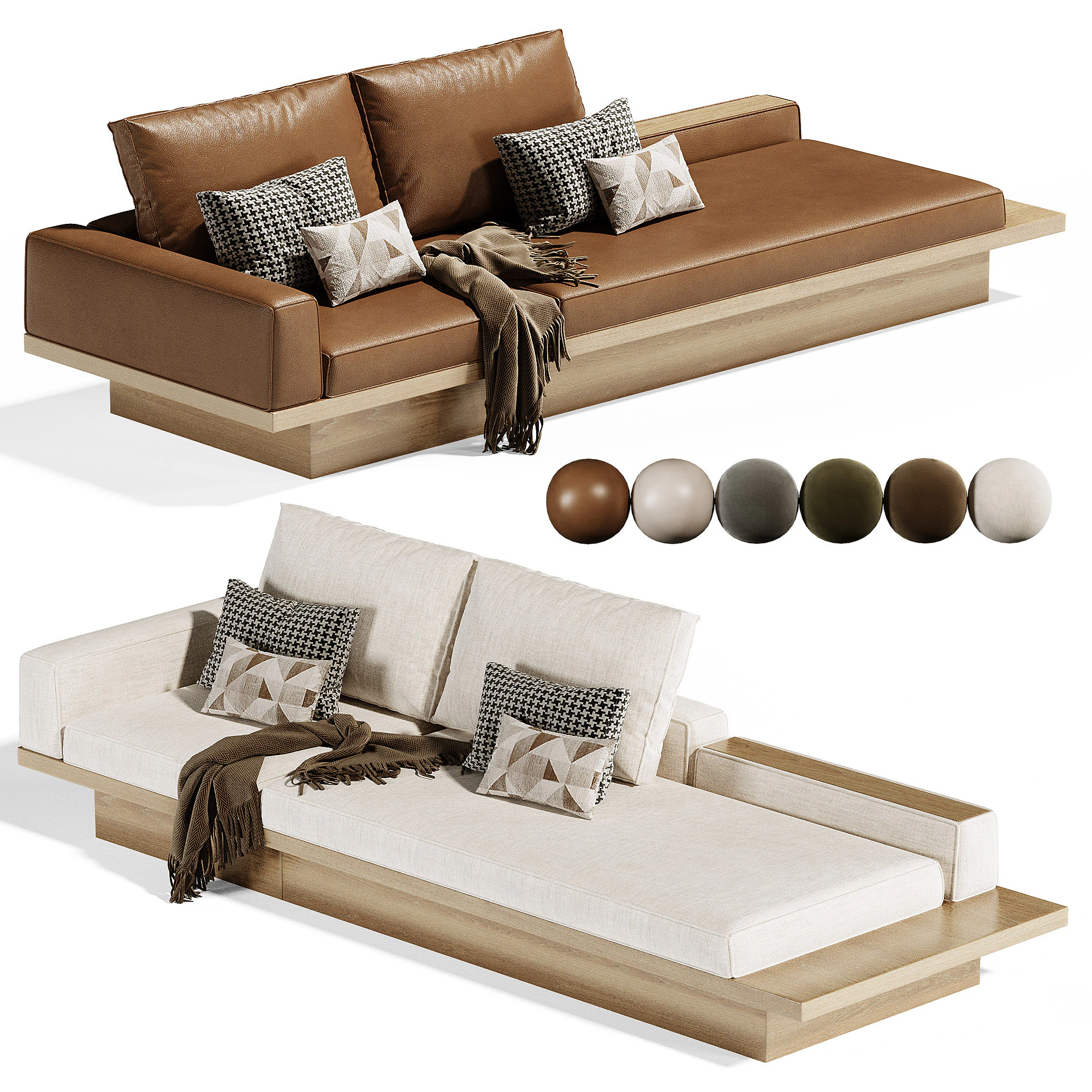 Beige Solid Wood Sofa 3D Model .c4d .max .obj .3ds .fbx .stl .blend 