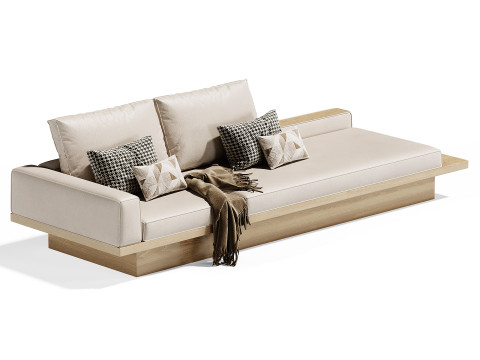 Beige Solid Wood Sofa 3D Model