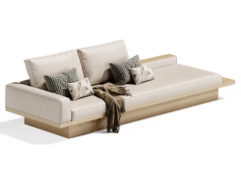 Beige Solid Wood Sofa 3D Model