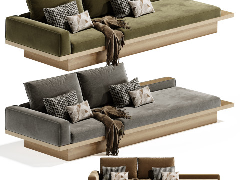 Beige Solid Wood Sofa 3D Model