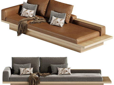 Beige Solid Wood Sofa 3D Model