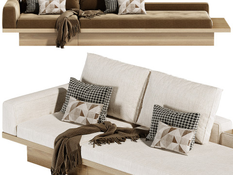 Beige Solid Wood Sofa 3D Model