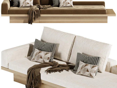 Beige Solid Wood Sofa 3D Model