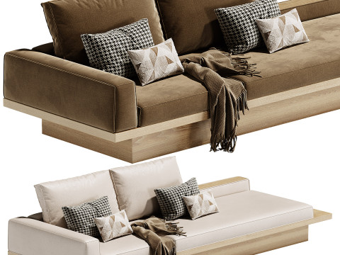 Beige Solid Wood Sofa 3D Model