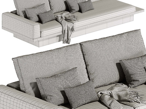 Beige Solid Wood Sofa 3D Model