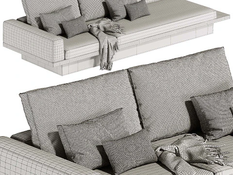 Beige Solid Wood Sofa 3D Model