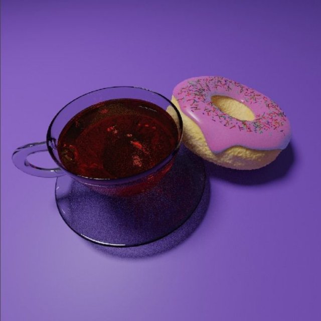 Tea and donut 3D Модель .c4d .max .obj .3ds .fbx .stl .blend