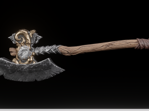 Viking battle ax game ready low poly Modèle 3D