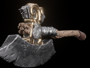 Viking battle ax game ready low poly Modèle 3D