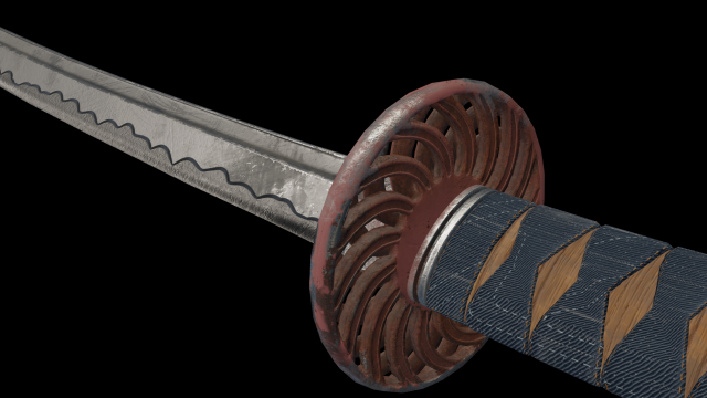 Stylized rusty katana with jeans handle PBR low-poly game ready Free low-poly 3D Model .c4d .max .obj .3ds .fbx .stl .blend 
