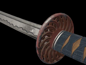 Стилизованная ржавая катана с джинсовой ручкой PBR low-poly игра готова Бесплатная low-poly 3D Модель