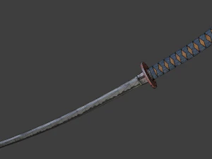 Stylized rusty katana with jeans handle PBR low-poly game ready Free low-poly 3D Model