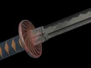 Stylized rusty katana with jeans handle PBR low-poly game ready Free low-poly 3D Model