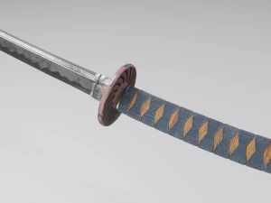 Stylized rusty katana with jeans handle PBR low-poly game ready Free low-poly 3D Model