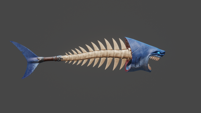 Stylized shark bone sword mace low poly game ready with rig animation 3D Model .c4d .max .obj .3ds .fbx .stl .blend 