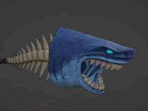 Stylized shark bone sword mace low poly game ready with rig animation 3D Model