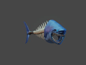Stylized shark bone sword mace low poly game ready with rig animation 3D Model
