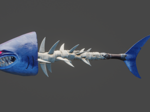 Stylized shark bone sword mace low poly game ready with rig animation 3D Model