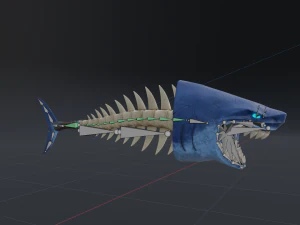 Stylized shark bone sword mace low poly game ready with rig animation 3D Model